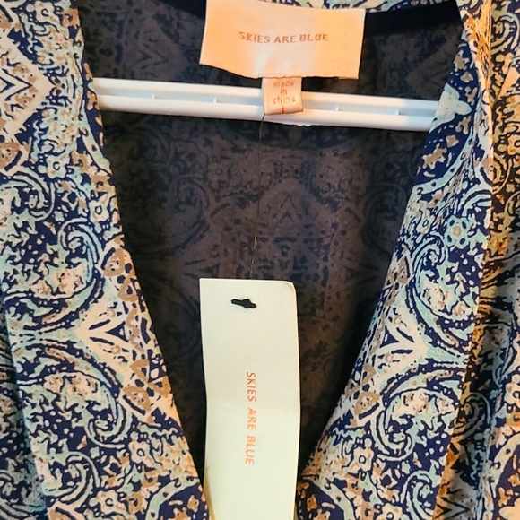 Skies Are Blue Boho Zippered Jumpsuit - Blue, Size L, NWT - Picture 2 of 2